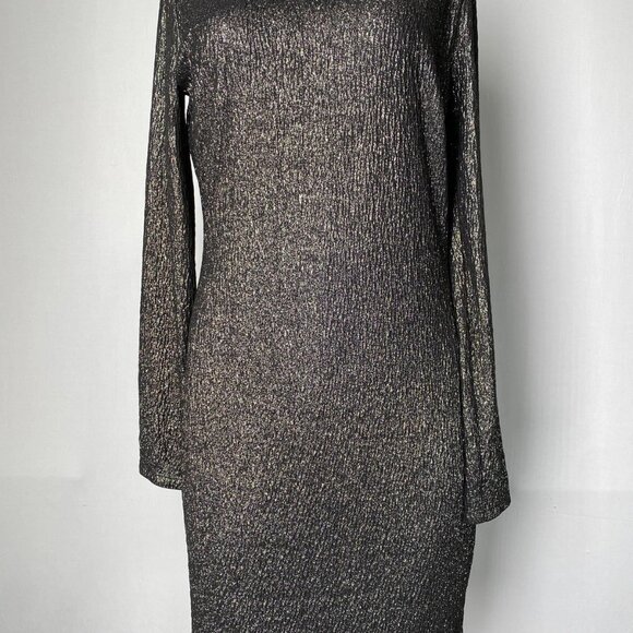 NEW MICHAEL KORS Metallic Crinkle Jacquard Mini Dress – Black/Gold – Size M - Picture 10 of 12